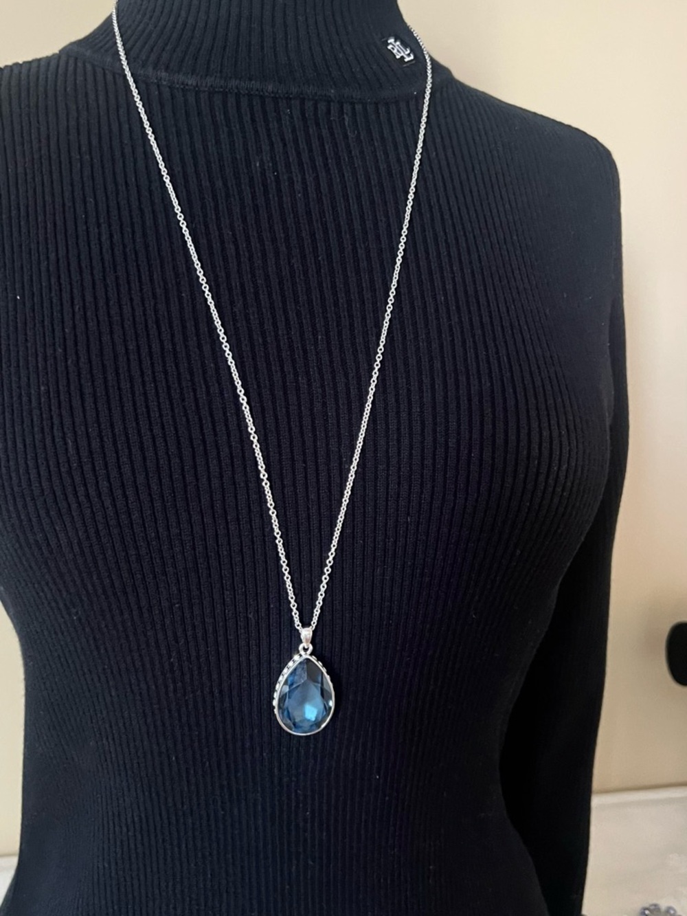 Touchstone Crystal Silver Teardrop Pendant with Blue Crystal - Picture 2 of 4
